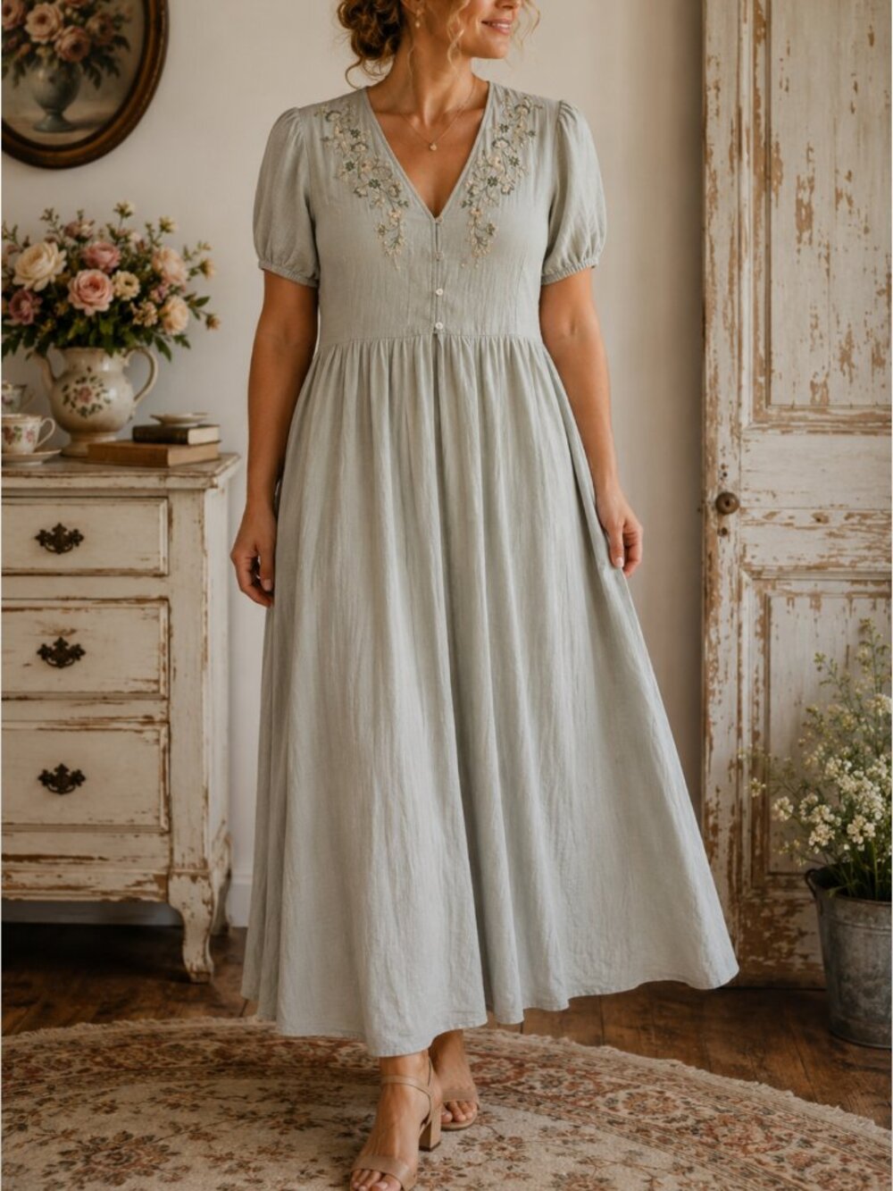 April Cornell Pride & Prejudice Sage Maxi Dress XXL Regency Rare Cottagecore EUC